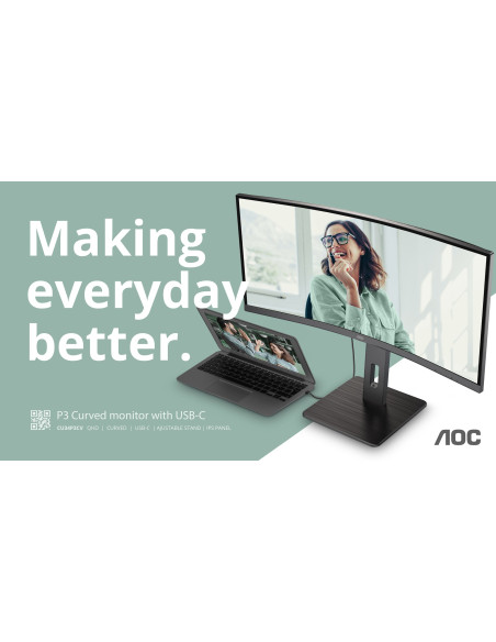 Aoc Cu34P3Cv Monitor Komputerowy 86,4 Cm (34") 3440 X 1440 Px Ultrawide Quad Hd Led Czarny