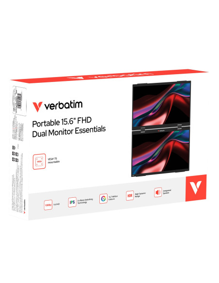 Verbatim Portable 15.6" Fhd Dual Monitor Essentials Przenośny Monitor Czarny 39,6 Cm (15.6") Lcd 1920 X 1080 Px