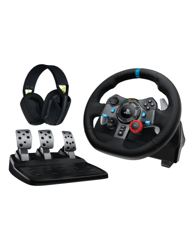 Logitech G 991-000539 Kontroler Gier Aluminium, Czarny Usb Kierownica + Pedały + Zestaw Słuchawkowy Pc, Playstation 4, Playstati