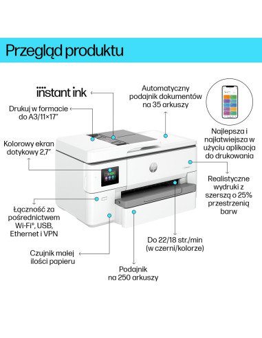 Hp Officejet Pro 9720E Bezprzewodowe All-In-One W Kolorze Drukarka, Drukowanie Dwustronne  Kopiowanie, Skanowanie