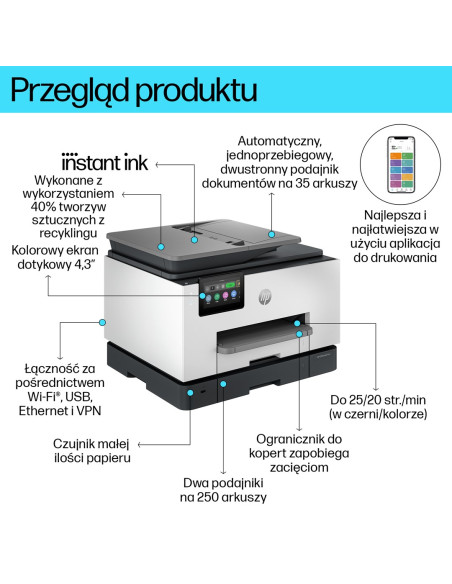 Hp Officejet Pro Produkt 9132E Bezprzewodowe All-In-One W Kolorze Drukarka, Instant Ink  Drukowanie Dwustronne