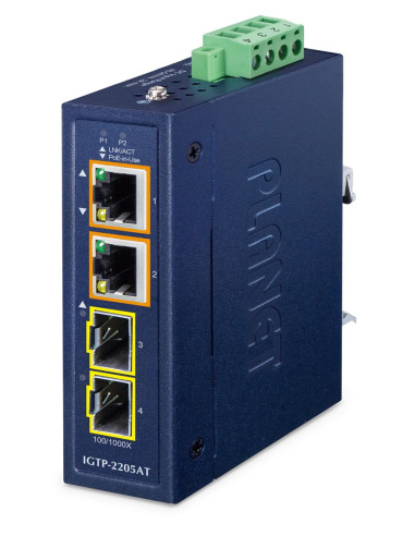 Planet Ip30 Compact Size 2-Port Igtp-2205At Konwerter Sieciowy Niebieski