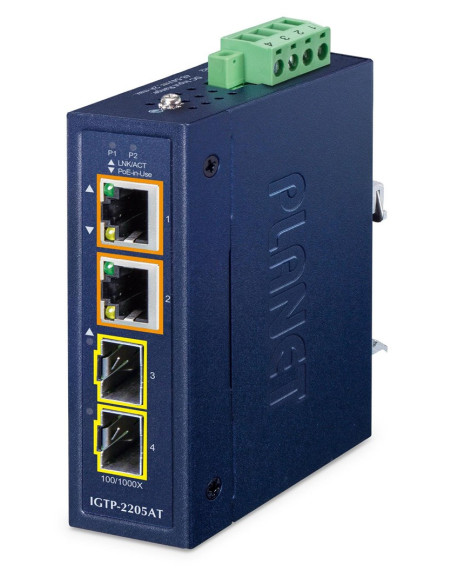 Planet Ip30 Compact Size 2-Port Igtp-2205At Konwerter Sieciowy Niebieski