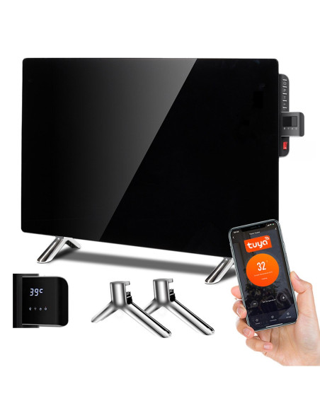 Szklany Panel Grzewczy  Maclean, Podczerwień 600W, Timer, Pilot, Termostat, Wifi Tuya, Kolor Czarny, 55X100Cm, Mce536