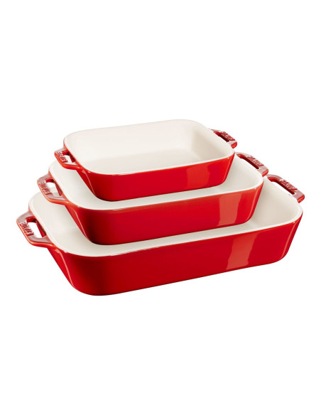 Zestaw 3 Prostokątnych Półmisków Ceramicznych Staub 40508-171-0 - Czerwony