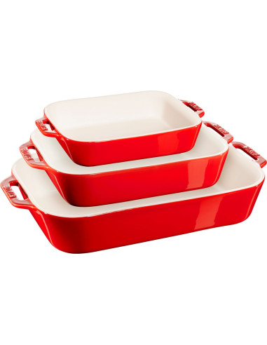 Zestaw 3 Prostokątnych Półmisków Ceramicznych Staub 40508-171-0 - Czerwony