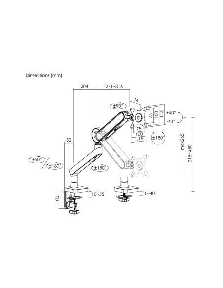 Equip 650184 Uchwyt / Stojak Do Monitorów 88,9 Cm (35") Biurko Czarny