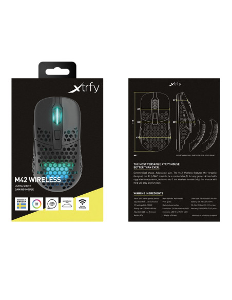 Cherry Xtrfy M42 Rgb Myszka Gaming Oburęczny Rf Wireless + Usb Type-C Optyczny 19000 Dpi