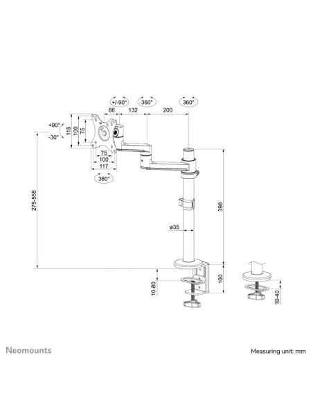 Neomounts Ds60-425Wh1 Uchwyt / Stojak Do Monitorów 68,6 Cm (27") Biurko Biały