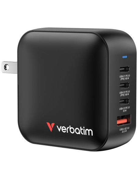 Verbatim Mini Gan Ładowarka 100W 3Xusb-C Pd, 1Xusb-A Qc 3.0