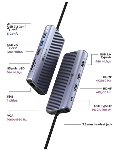 Icy Box Ib-Dk4062-Cpd Przewodowa Usb 3.2 Gen 1 (3.1 Gen 1) Type-C Antracyt