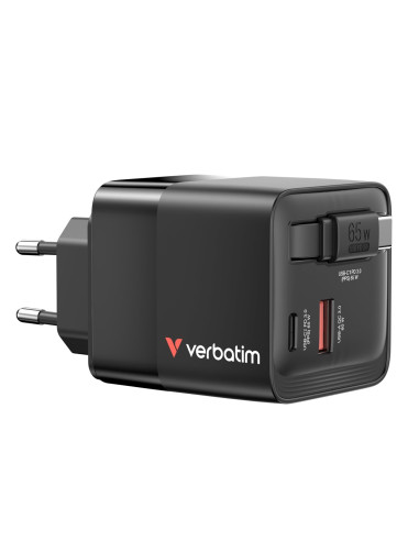 Ładowarka Verbatim Gan 65W 2Xusb-C Pd,1Xusb-A, Retrac. Przewód 32217