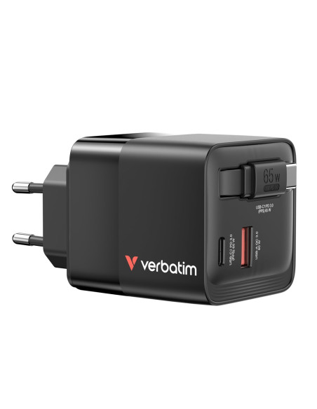 Ładowarka Verbatim Gan 65W 2Xusb-C Pd,1Xusb-A, Retrac. Przewód 32217