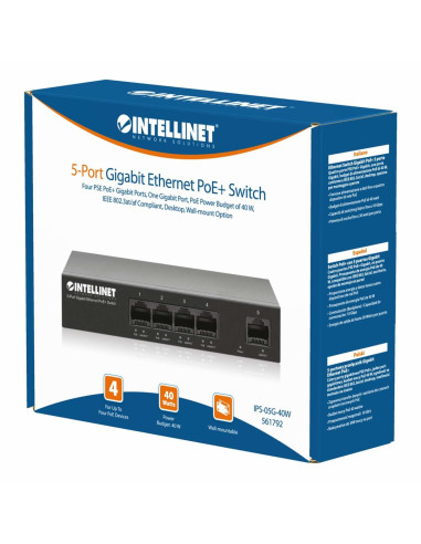Intellinet 561792 Przełącznik Sieciowy Gigabit Ethernet (10/100/1000) Obsługa Poe Czarny
