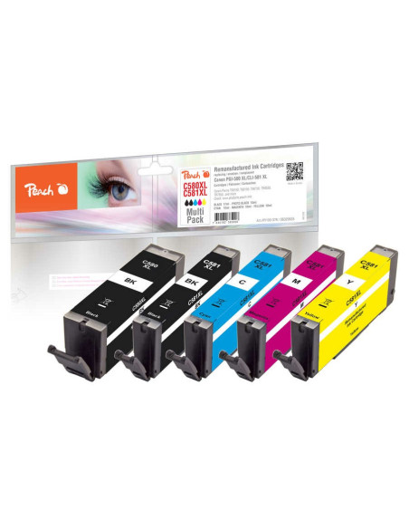 Peach Pi100-378 Nabój Z Tuszem 5 Szt. Zamiennik Wysoka (Xl) Wydajność Czarny, Cyjan, Purpurowy, Żółty