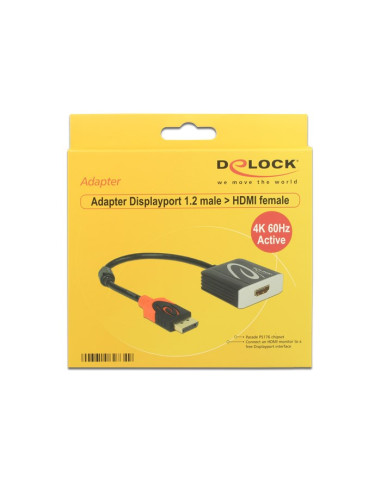 Delock 62734 Adapter Kablowy 0,2 M Displayport Hdmi Typu A (Standard) Czarny