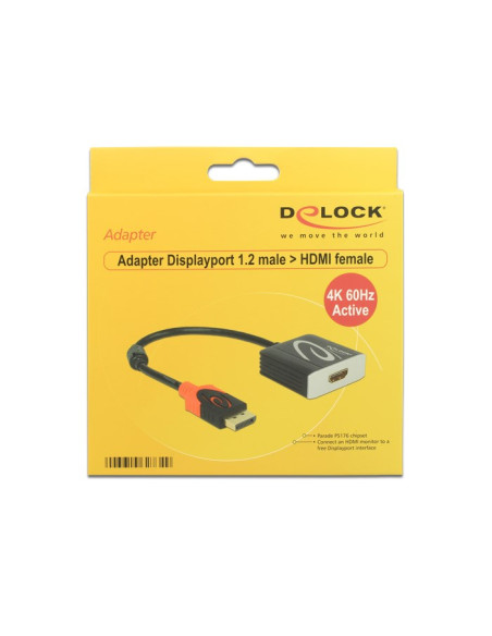 Delock 62734 Adapter Kablowy 0,2 M Displayport Hdmi Typu A (Standard) Czarny