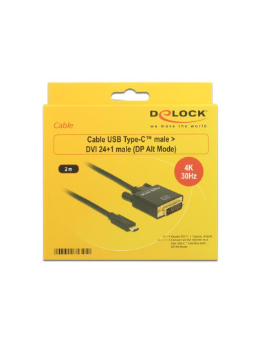 Delock 2M, Usb-C/Dvi 24+1 Zewnętrzna Karta Graficzna Usb 3840 X 2160 Px Czarny
