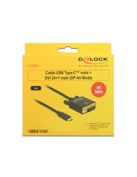 Delock 2M, Usb-C/Dvi 24+1 Zewnętrzna Karta Graficzna Usb 3840 X 2160 Px Czarny