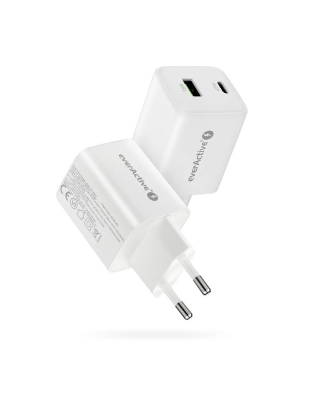 Everactive Ładowarka Sieciowa Gan 1 X Usb Oraz 1 X Usb-C Quick Charge 4.0 45W Biała Sc-450Q