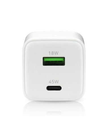 Everactive Ładowarka Sieciowa Gan 1 X Usb Oraz 1 X Usb-C Quick Charge 4.0 45W Biała Sc-450Q