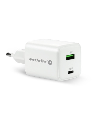 Everactive Ładowarka Sieciowa Gan 1 X Usb Oraz 1 X Usb-C Quick Charge 4.0 45W Biała Sc-450Q