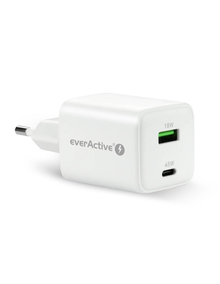 Everactive Ładowarka Sieciowa Gan 1 X Usb Oraz 1 X Usb-C Quick Charge 4.0 45W Biała Sc-450Q