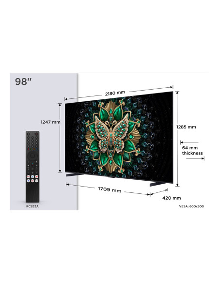 Telewizor Tcl 98C6K Neo Qd-Mini Led 98" 4K Ultra Hd 144Hz Google Tv Dolby Atmos Metaliczny