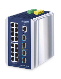 Planet Ip30 Industrial L3 16-Port Zarządzany Gigabit Ethernet (10/100/1000) Aluminium, Niebieski