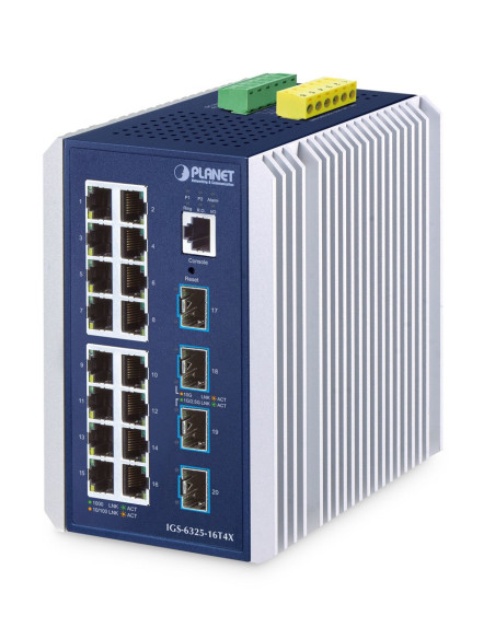 Planet Ip30 Industrial L3 16-Port Zarządzany Gigabit Ethernet (10/100/1000) Aluminium, Niebieski