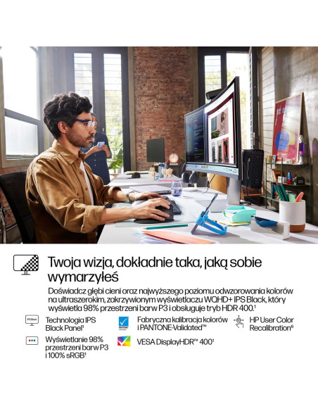 Monitor Hp Led 37,5” S7 Pro 738Pu (8K167Aa) Curved Ips Wqhd+ Hdr400 Rj-45 Thunderbolt 4