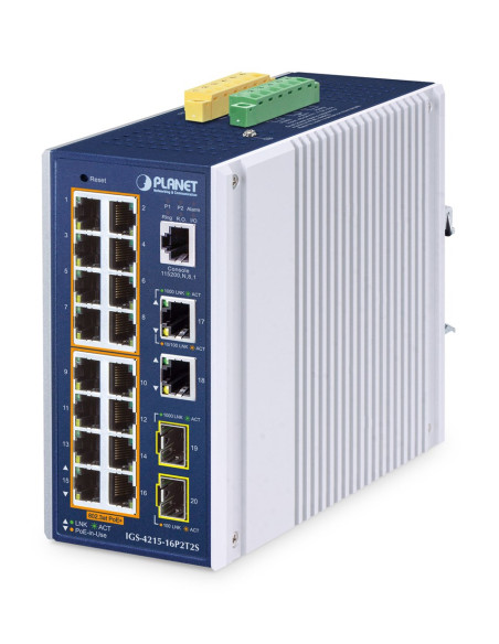 Planet Ip30 Industrial L2/L4 16-Port Zarządzany L2/L4 Gigabit Ethernet (10/100/1000) Obsługa Poe Aluminium, Niebieski