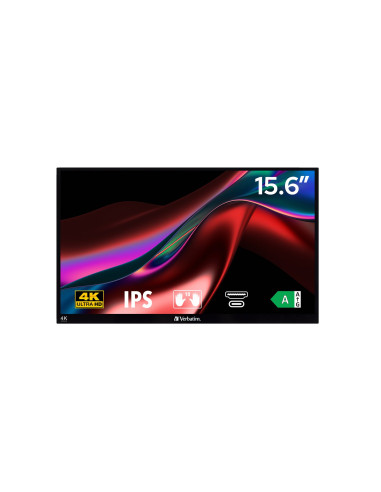 Verbatim 32238 Monitor Komputerowy 39,6 Cm (15.6") 3840 X 2160 Px 4K Ultra Hd Lcd Ekran Dotykowy Czarny