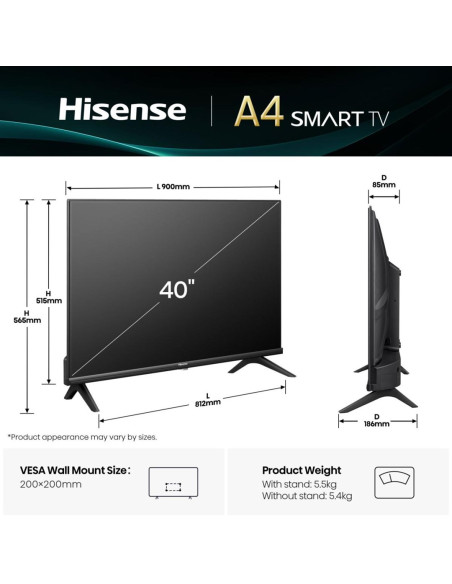 Hisense 40A4Q 101,6 Cm (40") Full Hd Smart Tv Wi-Fi Czarny 200 Cd/M2