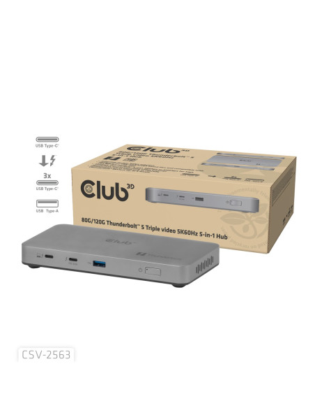 Club3D Csv-2563 Stacja Dokująca Thunderbolt 5 Srebrny