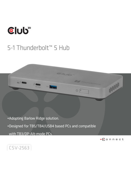 Club3D Csv-2563 Stacja Dokująca Thunderbolt 5 Srebrny