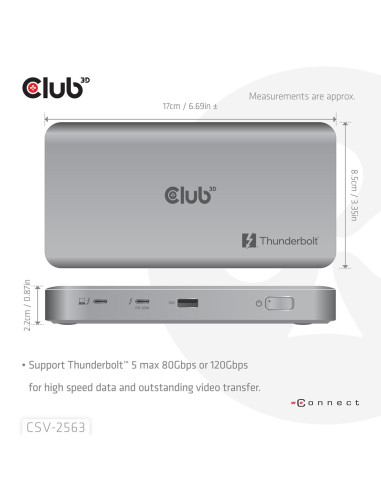 Club3D Csv-2563 Stacja Dokująca Thunderbolt 5 Srebrny