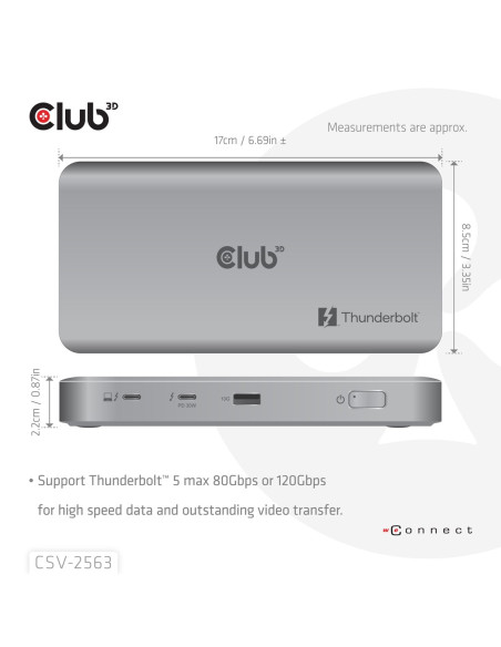 Club3D Csv-2563 Stacja Dokująca Thunderbolt 5 Srebrny
