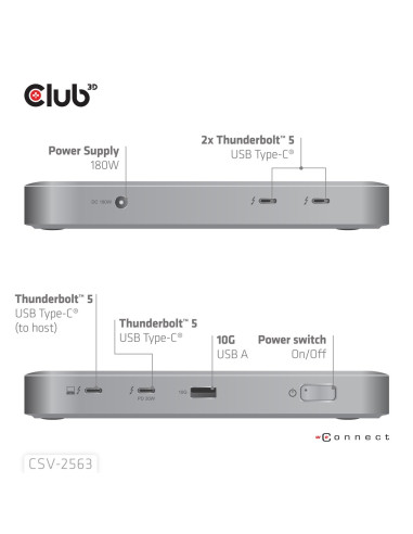 Club3D Csv-2563 Stacja Dokująca Thunderbolt 5 Srebrny