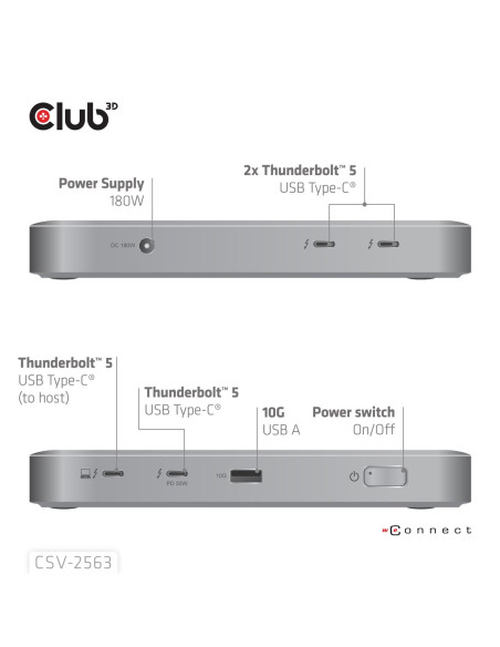 Club3D Csv-2563 Stacja Dokująca Thunderbolt 5 Srebrny