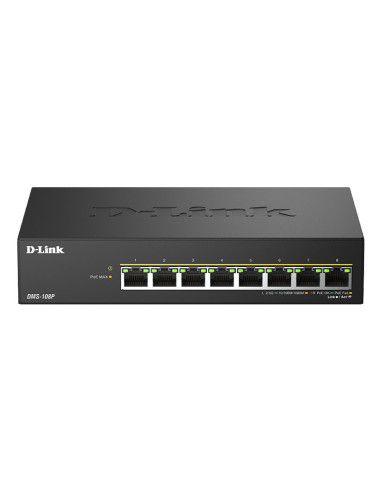 D-Link Dms-108P/E Przełącznik Sieciowy Nie Zarządzany 2.5G Ethernet (100/1000/2500) Obsługa Poe Czarny