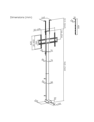 Uchwyt Elektryczny Sufitowo-Podłogowy, Wysuwany Maclean, 43''-88'', Vesa 600X400, Max 60Kg, 100-240V Ac,50/60Hz  Mc-125