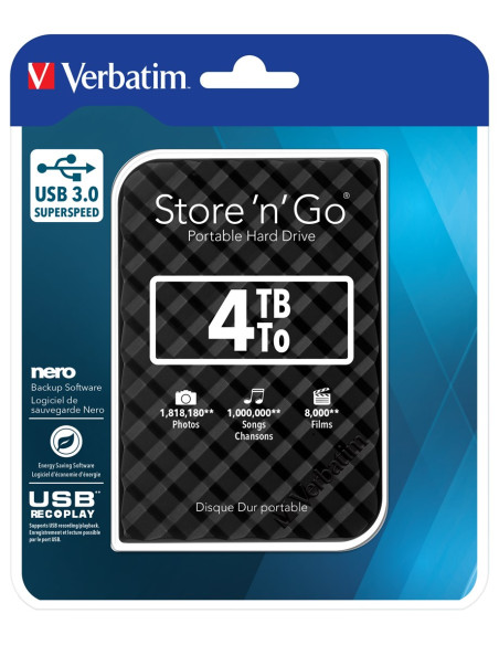 Verbatim Przenośny Dysk Twardy Store 'N' Go Usb 3.0 Portable Hard Drive 4 Tb — Czarny