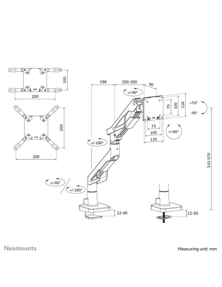 Neomounts Ds70-256Bl1 Uchwyt / Stojak Do Monitorów 144,8 Cm (57") Biurko Czarny