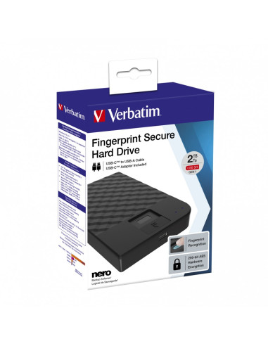 Verbatim Fingerprint Secure Zewnętrzny Dysk Twarde 2 Tb Usb Type-C 3.2 Gen 1 (3.1 Gen 1) Czarny