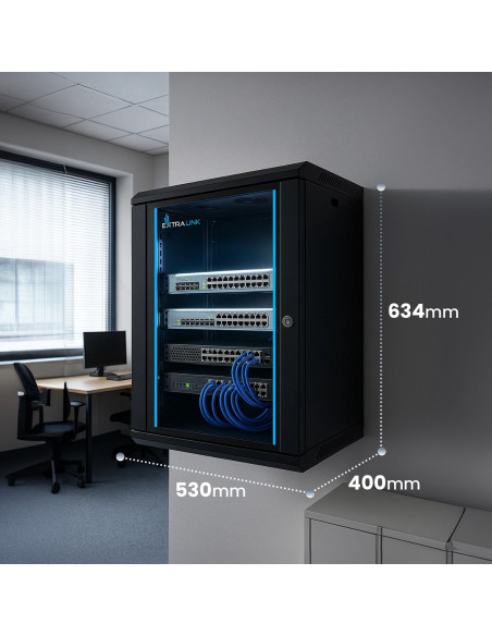 Extralink Lite 12U 530X400 Wall-Mounted Rackmount Cabinet Black Stojak Wolnostojący/Ścienny/Podłogowy Czarny