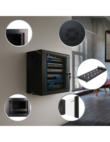 Extralink Lite 9U 530X400 Wall-Mounted Rackmount Cabinet Black Szafa Wisząca