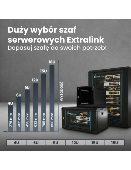 Extralink Lite 9U 530X400 Wall-Mounted Rackmount Cabinet Black Szafa Wisząca