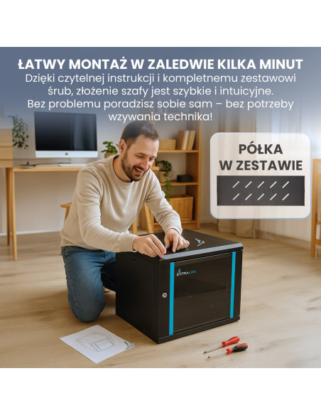 Extralink Lite 9U 530X400 Wall-Mounted Rackmount Cabinet Black Szafa Wisząca