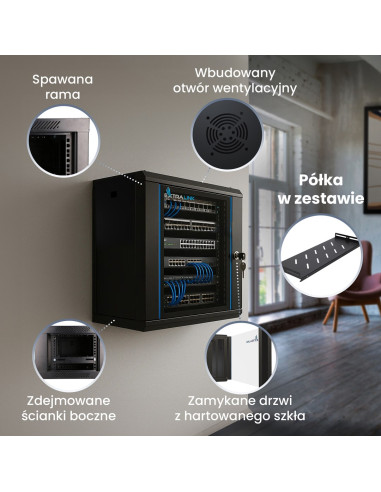 Extralink Lite 9U 530X400 Wall-Mounted Rackmount Cabinet Black Szafa Wisząca